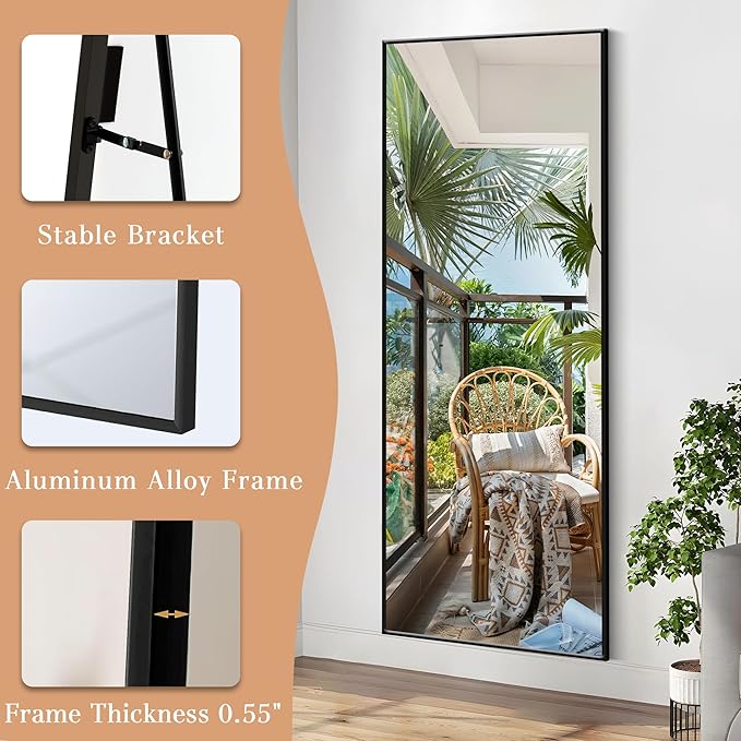 64"x21" Full Length Mirror Rectangle Body Dressing Floor Standing Mirrors for Bedroom & Cloakroom, Black