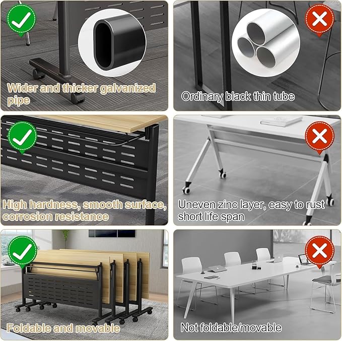 Folding Conference Table - Modular Conference Room Tables Foldable & Stackable Boardroom Table with Casters | Large Rectangle Office Meeting Table for Training Rooms (6PCS-55.1in)