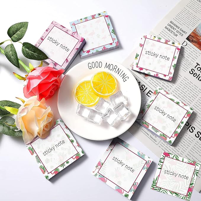 9 Pieces Summer Flamingos Sticky Notes 3x3 Inch Adhesive Summer Flamingos Memo Notes Self-Stick Note Pads for School Office Home Supplies Students Teachers Present