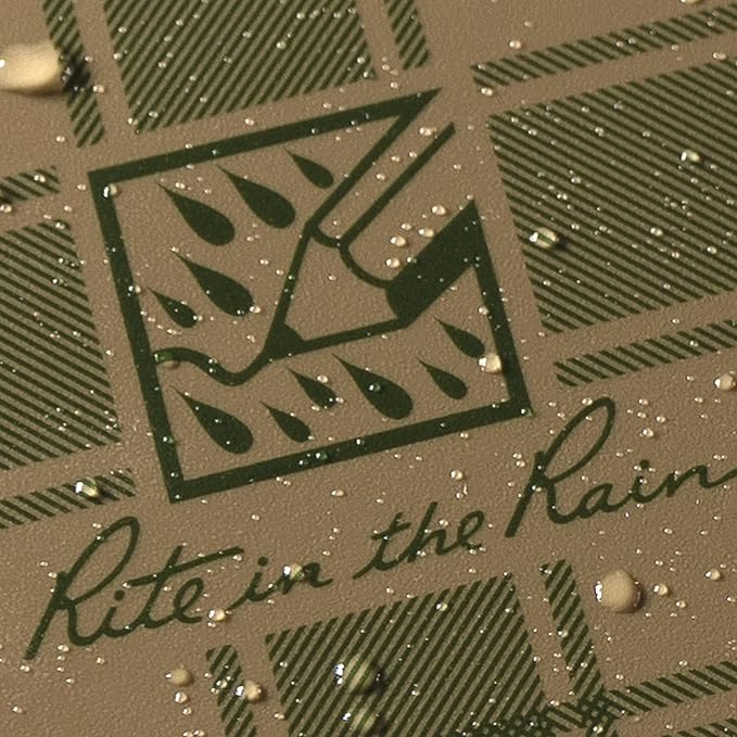 Rite in the Rain Weatherproof Top Spiral Notebook, 3” x 5”, Tan and Green Plaid Cover, Universal Pattern, 3 Pack (No. PL935T-3)
