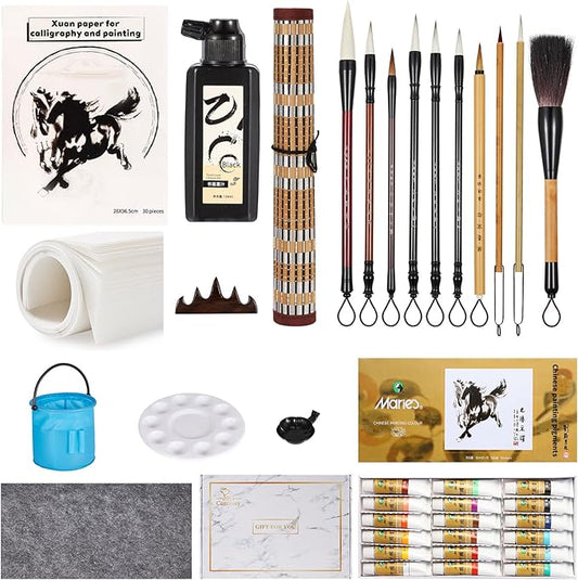 Corciosy Chinese Calligraphy Brushes Set,Professional Sumi Watercolor Brushes Writing, Japanese Painting Set for Beginners