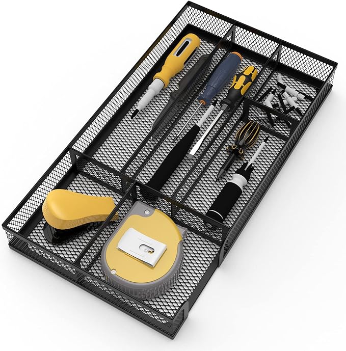 Desk Drawer Organizer, Small Metal Mesh Drawer Organizer Tray, Office Pencil Drawer Organizer Accessories for Desktop, Bathroom, Kitchen, Makeup, Vanity