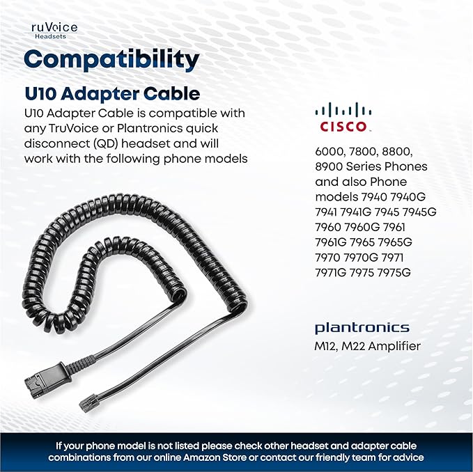 TruVoice HD-500 Premium Headset with HD Sound and Noise Canceling Microphone - Compatible with Cisco 6000, 7800 and 8800 Series Phones and Also 7931 7940 7941 7942 7945 7960 7961 7962 7965 7970 7975