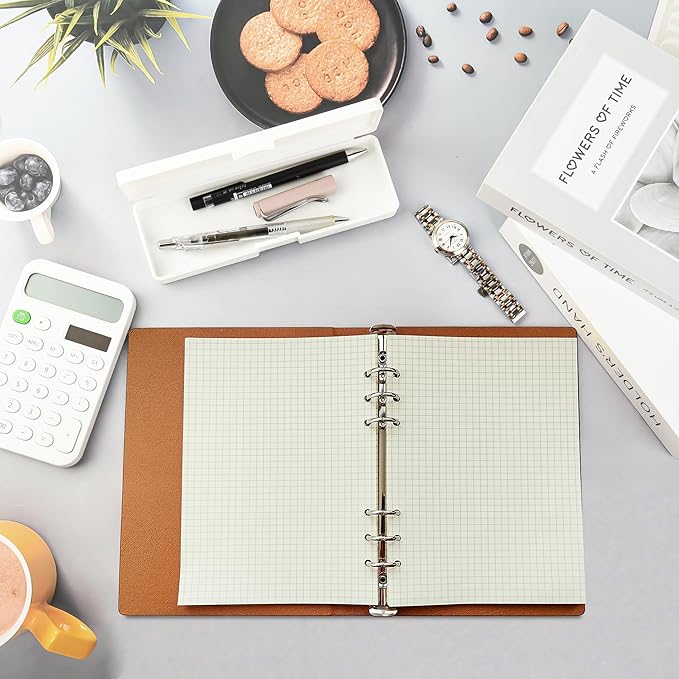 A5 Grid Refill Paper,100GSM A5 Graph Rule Paper/Quad Rule Filler Paper for 6 Ring Refillable Binder/Planner/Diary Journals/Painting, 80 Sheets/160 Pages (Beige-Grid-A5)