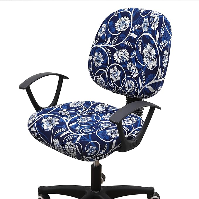 Smiry Stretch Printed Office Computer Chair Covers, Universal Washable Removable Desk Rotating Chair Slipcovers Protector, Seat + Backrest Cover - Navy Blue