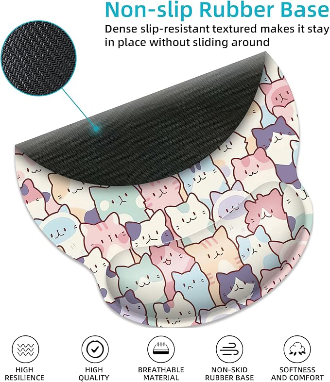 Ergonomic Mouse Pad with Wrist Support,Cute Colorful Cats Mouse Pad with Wrist Rest,Relieve Wrist Pain Mousepad Non-Slip Rubber Base,Mouse Pads for Desk,Computers,Laptop,Office,Home,Accessories