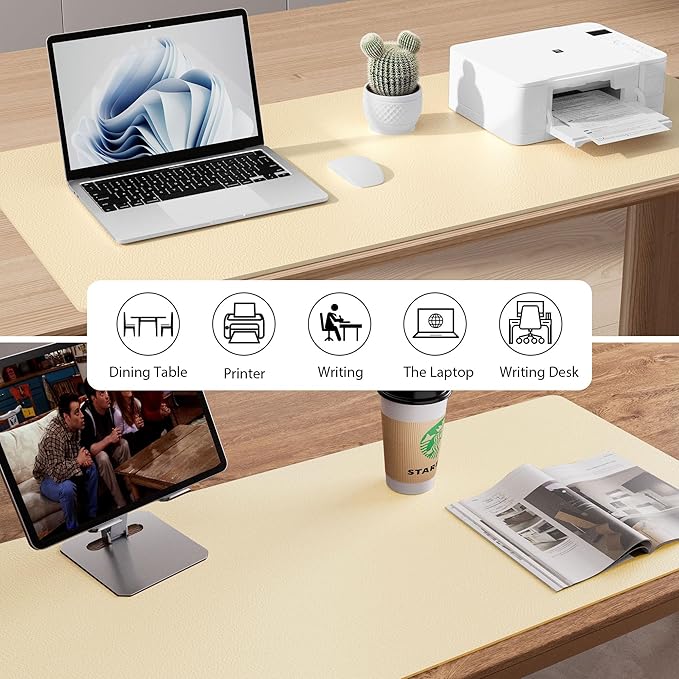 Aothia Leather Desk Pad Protector, Mouse Pad, Office Desk Mat, Non-Slip PU Leather Desk Blotter, Laptop Desk Pad, Waterproof Desk Writing Pad for Office and Home (31.5" x 15.7",Soft Yellow)