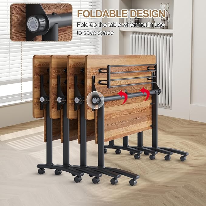 Conference Room Table with Flip-Top Design for Dynamic Meetings, Business Table Computer Desk with Heavy-Duty Frame,Foldable Seminar Meeting Tables for Home Office (6, C, 61IN)