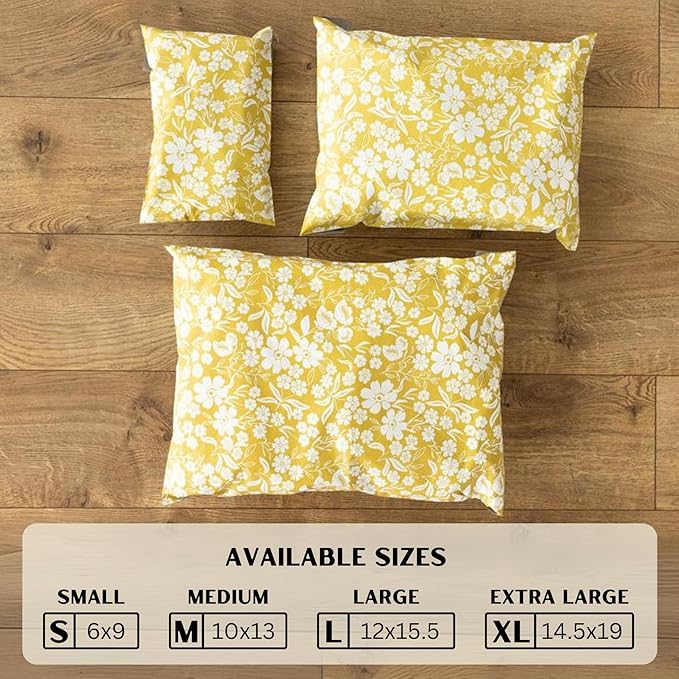 Poly Mailers 10x13 Inch 50 Pack Medium Shipping Bags Strong Thick Mailing Envelopes | Self Sealing Adhesive | Waterproof & Tear Proof | Small Business Packaging for Clothing - Floral Mustard Yellow