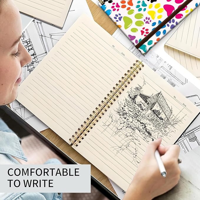 Spiral Journal Notebook, A5 Cute Notebooks for Women Men, College Ruled Hardcover Notebook for Work & Note Taking, 60 Pages Double-Wire Journals for Writing Colorful Dog Paws