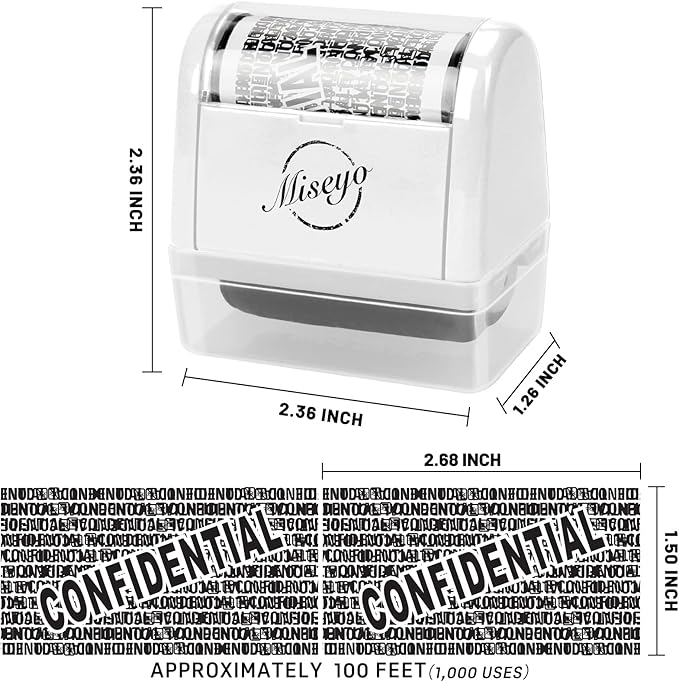 Miseyo Identity Theft Protection Roller Stamp Set - White (6 Refill Ink Incleded)