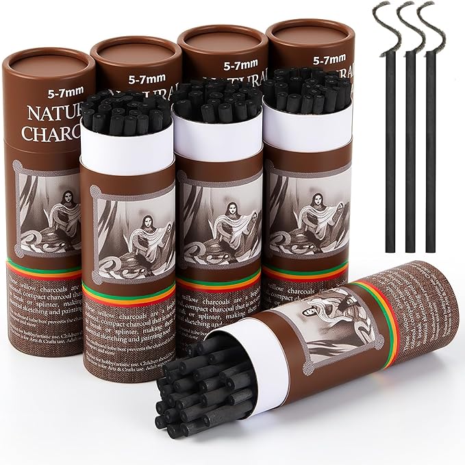 Gueevin 200 Pcs Willow Charcoal Sticks, Willow Charcoal, Artists, Beginners, Students, Perfect for Sketching, Drawing, Shading, and Fine Art (5-7mm)