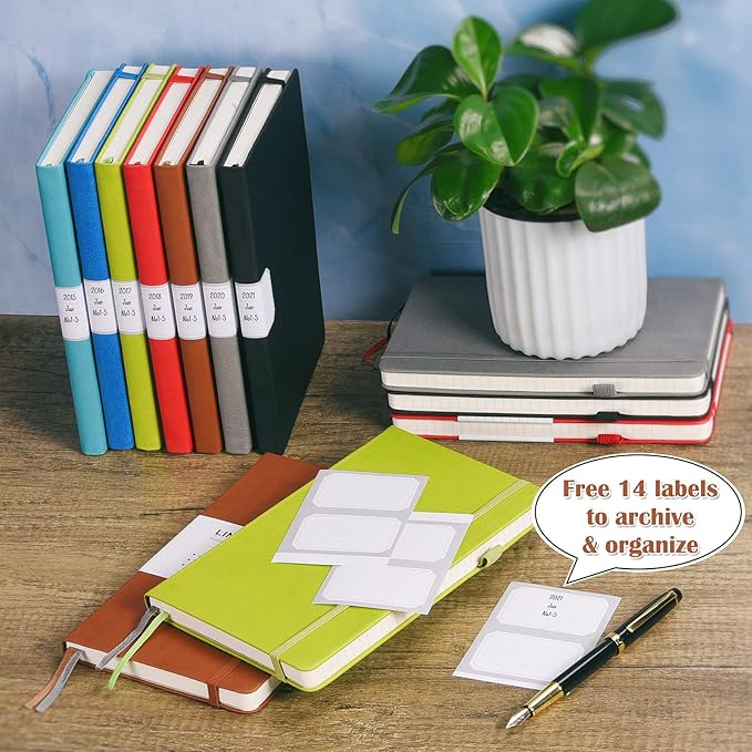 MALEDEN 7 Pack Lined Journal Notebook, Hardcover PU Leather Notebook for Men Women, 100 GSM Thick Numbered Pages with Index Content, Inner Pockets, Bookmarks, A5 Ruled Writing Journal Bulk (Brown)