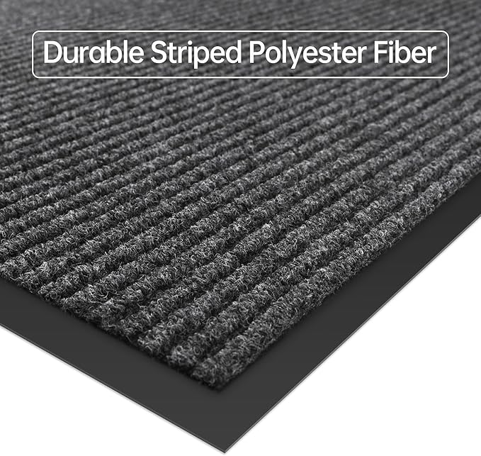 Front Door Mat, 2' x 6' Heavy Duty Indoor Outdoor Welcome Mat for Entryway, Commercial Entrance, Low Profile, Non-Slip, Durable Rubber Backing for Patio, Home