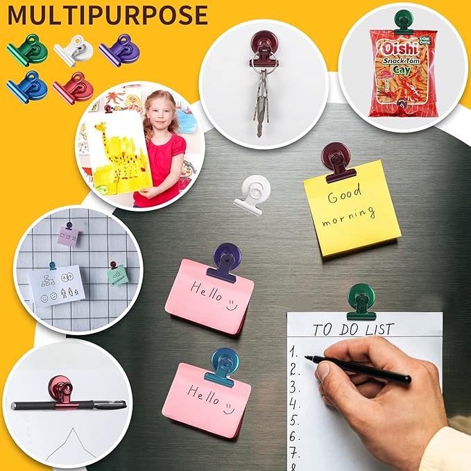 VNDUEEY 20 Pack White Magnetic Clips Fridge Magnet Clips, Whiteboard Clip Magnets Fridge Magnetic Clips, Magnetic Clips for Refrigerator, Strong Magnets with Clips for Whiteboard on Home Office