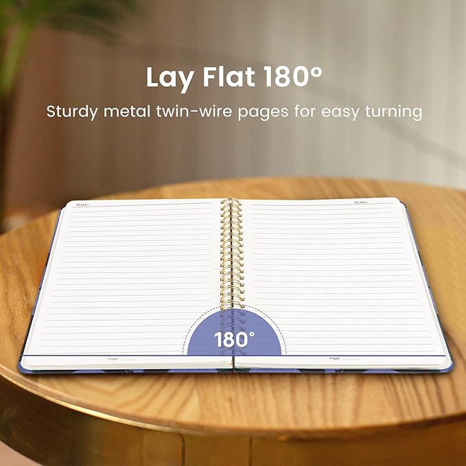 Pretty Cute Lined Spiral Journal Notebook for Women, Aesthetic College Ruled Notebook for Work & Note Taking, A5 Hardcover Journal for Writing, 140 Pages, Blueberry