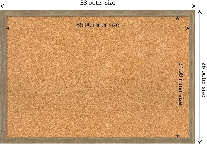 Amanti Art Natural Cork Board for Wall, 26x38 Vision Board with Brown Wood Frame, Large Corkboard Office Decor for Home Organization, Casual Corkboard Pinboard to display items for home organization