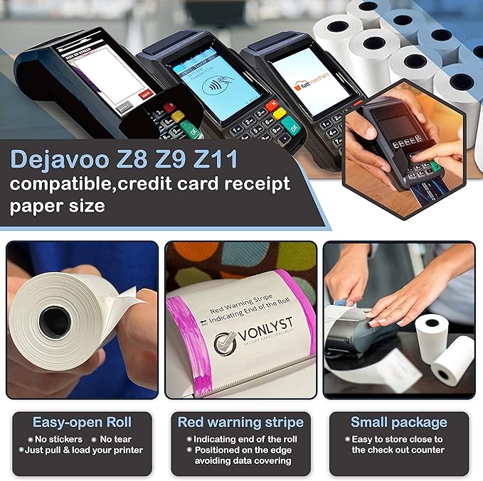Credit Card Machine Paper Roll for Dejavoo Z8 Z9 Z11 (30 rolls)