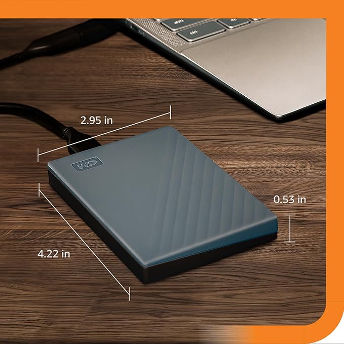 WD 2TB My Passport Portable Hard Drive, Works with USB-C and USB-A, Windows PC, Mac, Chromebook, Gaming Consoles, and Mobile Devices, Backup Software and Password Protection - WDBWML0020BGY-WESN