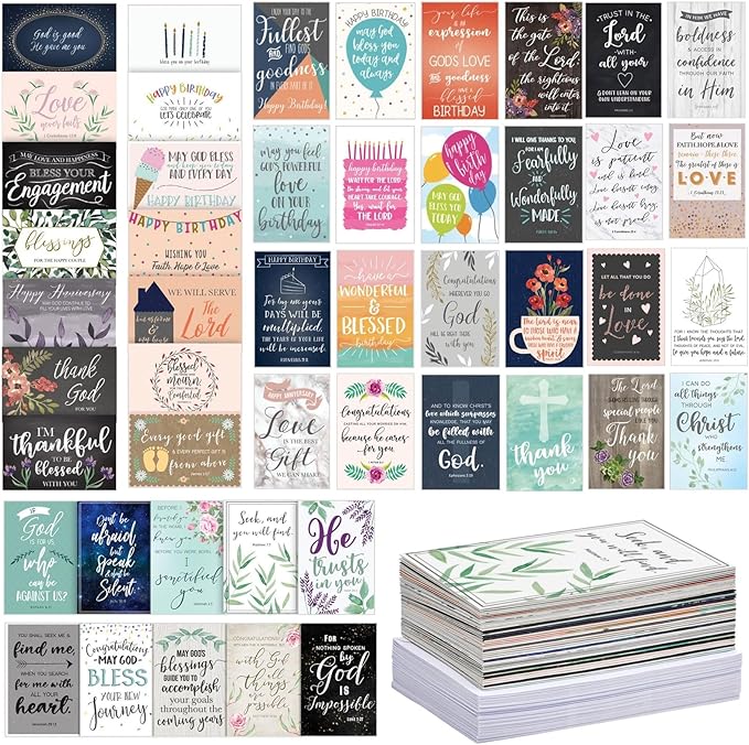Faithful Finds 48 Pack All Occasion Cards Assortment Box with Envelopes, 4x6 Christian Greeting Cards, Blank Religious Note Card for Birthday, Thank You, Wedding