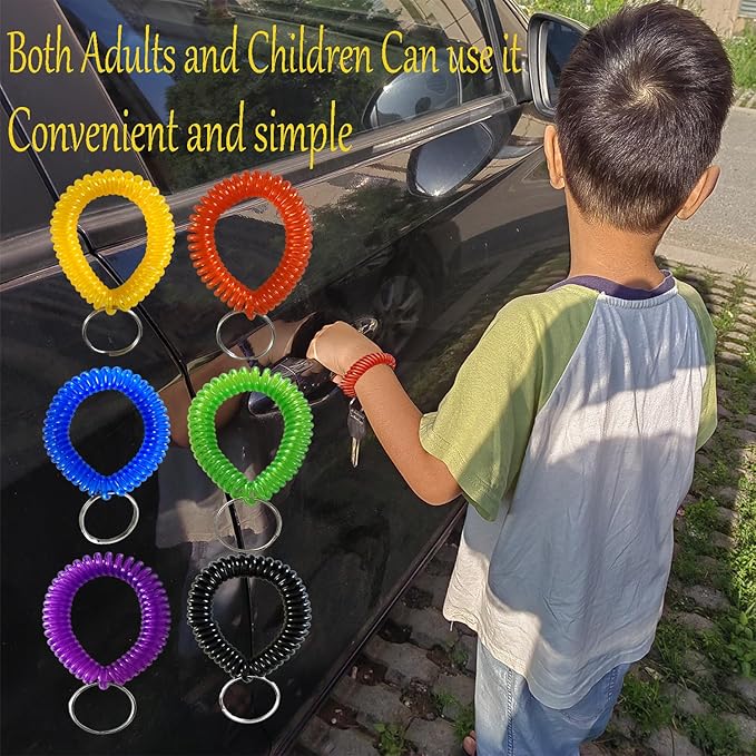 Pack of 36 Colorful Spring Spiral Wrist Coil Key Chain, Wristband Key Ring (Black)