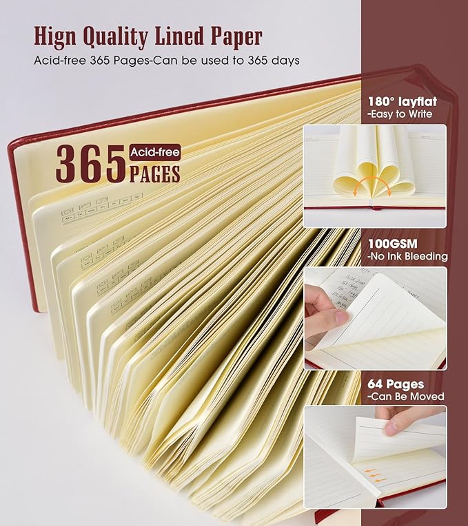 Lined Journal Notebook, 365 Pages A4 Big Journals for Writing College Ruled Notebook, Hardcover Leather Journal for Women Men, Daily Notebook for Work, Note Taking, 100Gsm Thick Paper(8.5" x 11"Wine)