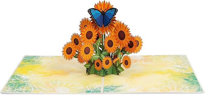 Paper Love 3D Sunflowers Pop Up Card, For Fall, Birthday, Thanksgiving, Thinking of You, Sympathy, All Occasion - 5" x 7" Cover - Includes Envelope and Removable Note Tag