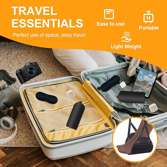 Airplane Foot Rest, Adjustable 2 Pack Airplane Foot Hammock for Plane Travel - Portable Travel Essentials, Relax Your Feet and Legs, for Long Haul Airplane Travel, Car Travel, Train and Office.