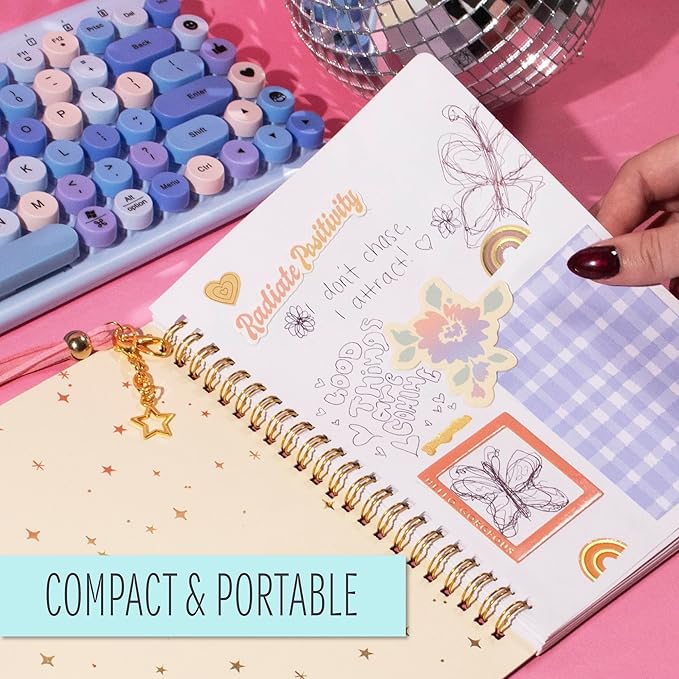 STMT D.I.Y. Journal Set, 70-Sheet Hardcover Spiral-Bound Journal Kit, Over 35 Stationery Supplies, Including Journal Stickers, Frames, Pen, Keychain, Glue Stick & More, Journaling Kit, Girls Journal