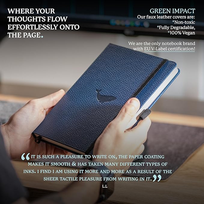 Dingbats Wildlife Grid Journal A5 - Vegan Leather Hard Cover, Ideal for Work, Travel - Pocket, Elastic Closure, Bookmark