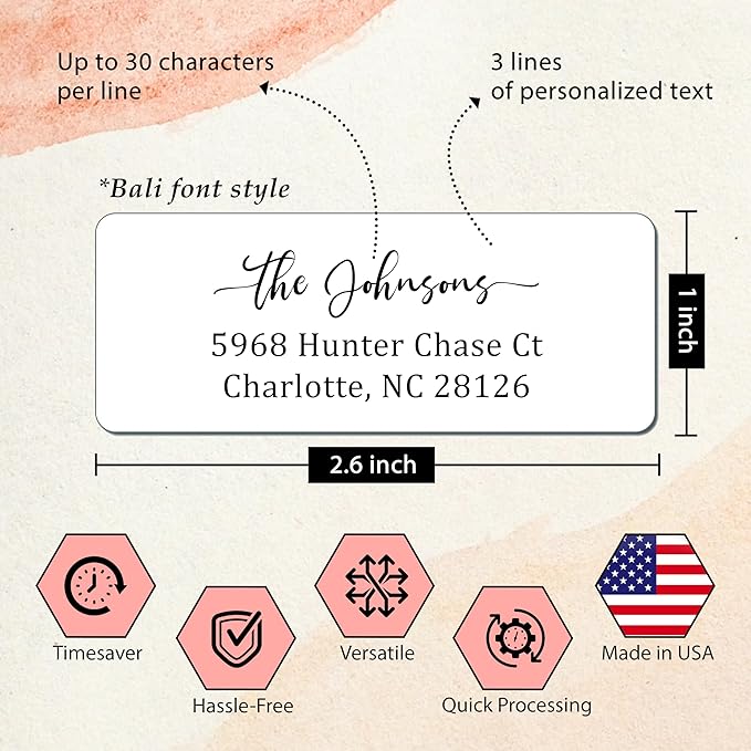 Personalized Return Address Labels Simple - Set of 240 Elegant Custom Mailing Labels for Envelopes, Self Adhesive Flat Sheet Rectangle Personalized Name Stickers (White)