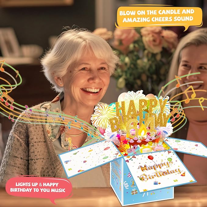Tnvee 64TH Birthday Cards with Lights & Music & Candle, 3D Large Pop Up Happy Birthday Cards for Women Man Greeting Cards Decorations for 64 Years Old Mom Dad Grandparents