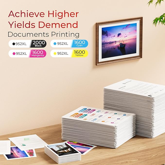 ejet 952XL Ink Cartridges Combo Pack High Page Yield (4-Pack) Compatible for HP 952XL Ink Cartridges Combo Pack | Works Officejet Pro 8702 8710 8720 8210 7740 7720，Black Cyan Magenta Yellow | N9K28AN