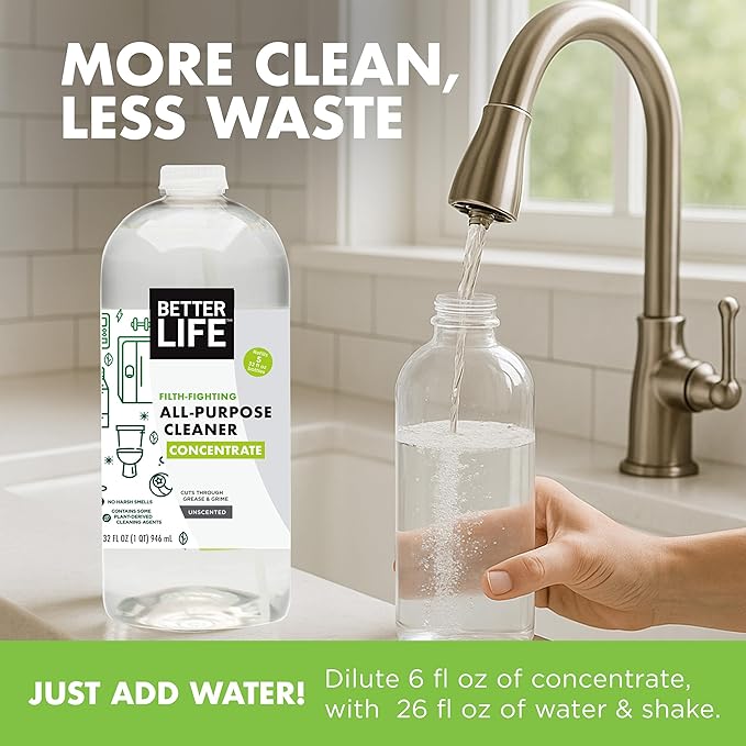 Better Life All Purpose Cleaner Concentrate- Multipurpose Home and Kitchen Cleaner for Glass, Countertops, Appliances, Upholstery & More - 32oz Unscented Concentrate