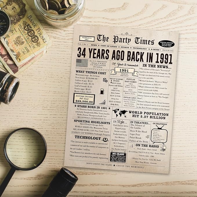 34th Birthday Card Gifts for Men Women, Large 34 Bday Gift Cards for Husband Wife, Happy 34 Year Old Birthday Decorations for Her Him