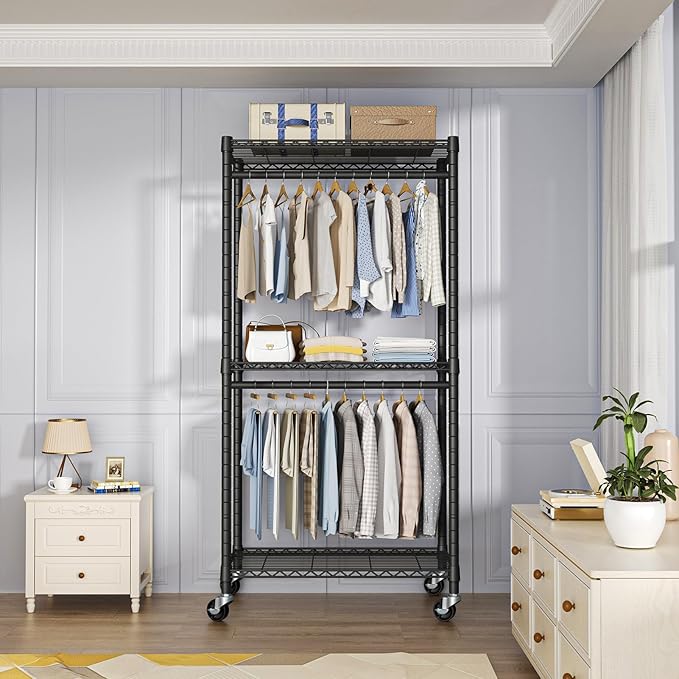 Heavy-Duty Portable Closet, 30"W x 14"D x 76"H, Black, Carbon Steel