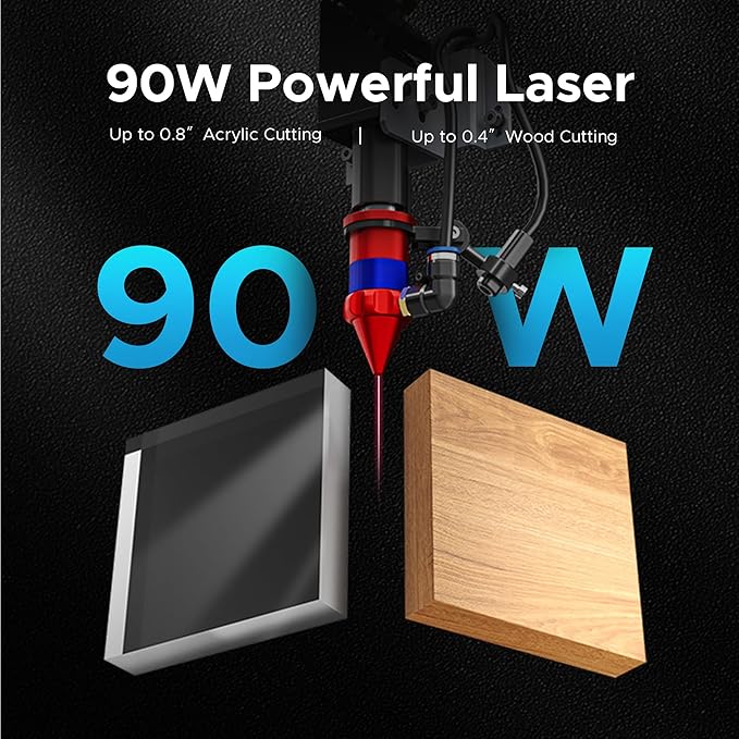 OMTech 90W CO2 Laser Engraver, 28"x20" Cutting & Engraving Machine with Autofocus, Air Assist, 4-Way Pass, Autolift, RDWorks, for Wood, Glass, Acrylic, Leather, Cardboard