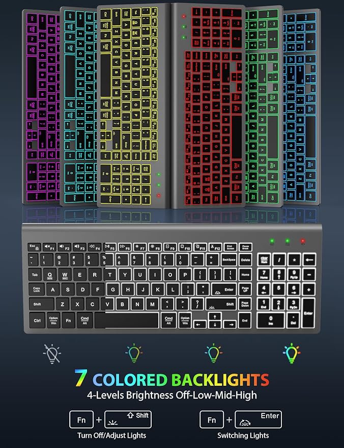 SABLUTE Wireless Keyboard and Mouse Combo Backlit - Compact Quiet Keyboard with RGB Mouse, Rechargeable, Slim, Sleep Mode, Portable Cordless Keyboard Mouse Set for Mac, Windows, Laptop (Space Gray)