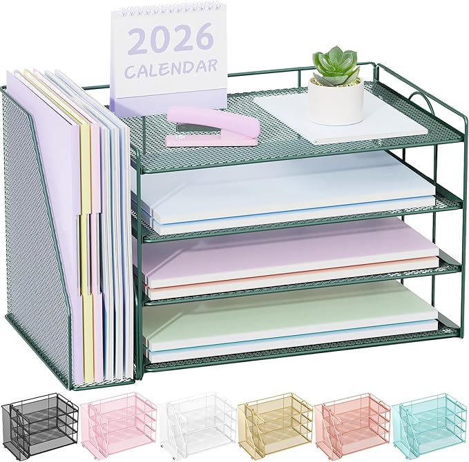 Spacrea Paper Organizer, Desk Organizers and Accessories for Desk with File organizer, Desk Accessories & Workspace Organizers for Office Supplies (Dark Green)