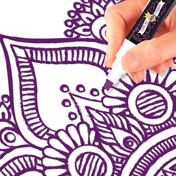 CHALKY CROWN Liquid Chalk Marker Pen - Dry Erase Marker - Chalk Markers for Chalkboard Signs, Windows, Blackboard, Glass - 6mm Reversible Tip (Purple, 5 Pack)