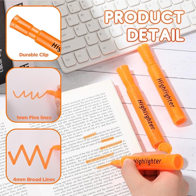 Qilery 30 Pack Highlighters Bulk, Tank Style Chisel Tip Highlighters Markers Quick Drying for Kids and Adult Coloring, Classroom Home Office School Supplies (Orange)