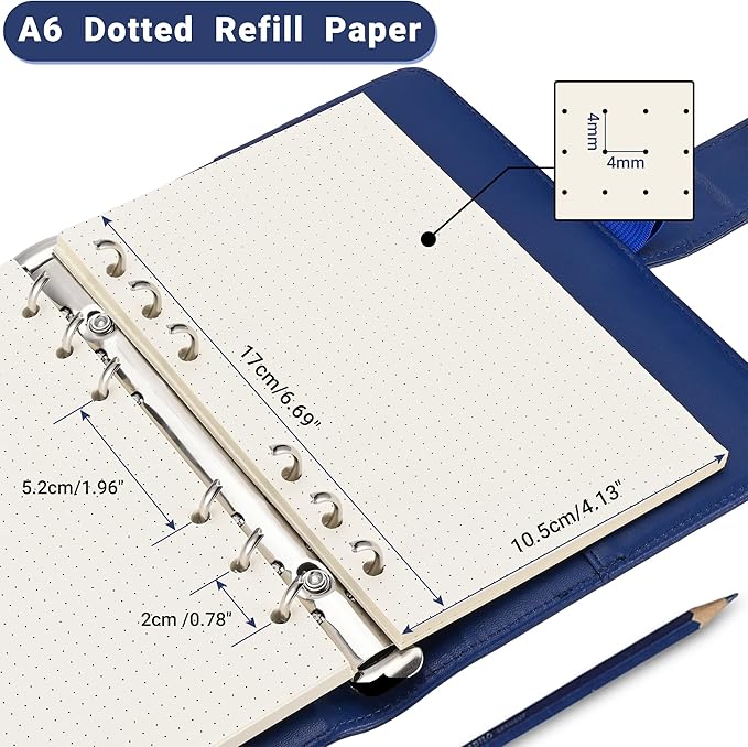 A6 Dot-Ruled Refill Paper, 100gsm Thick Beige No-Bleed Sheets (80-Pack), Pre-Punched – Fits A6 6-Ring Binders for Office, School & Teachers