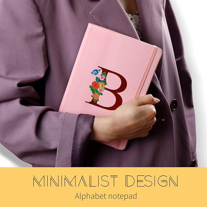 Pink Notebook for Women, 5.7"X8.3" A5 Journal Notebook with Letter V, Dual-Sided Writing Notebook with Dividers, Cute Leather Journal for Work, Business, School, Meetings, Travelers, Small Notebook