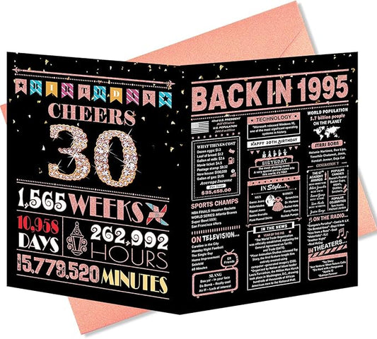 30th Birthday Card, 30th Birthday Decorations for Women, 30th Birthday Gifts for Her, Back in 1995 Birthday Card, Rose Gold