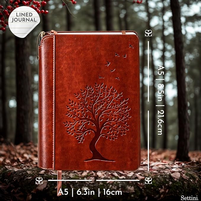 SETTINI® Tree of Life Journal Gift Set - Hardcover Vegan Leather, Unique Pen Holder, Lined, 192 Pages, 6 x 8.5 inches - Includes Pen for Writing and Travel - Birthday Gift