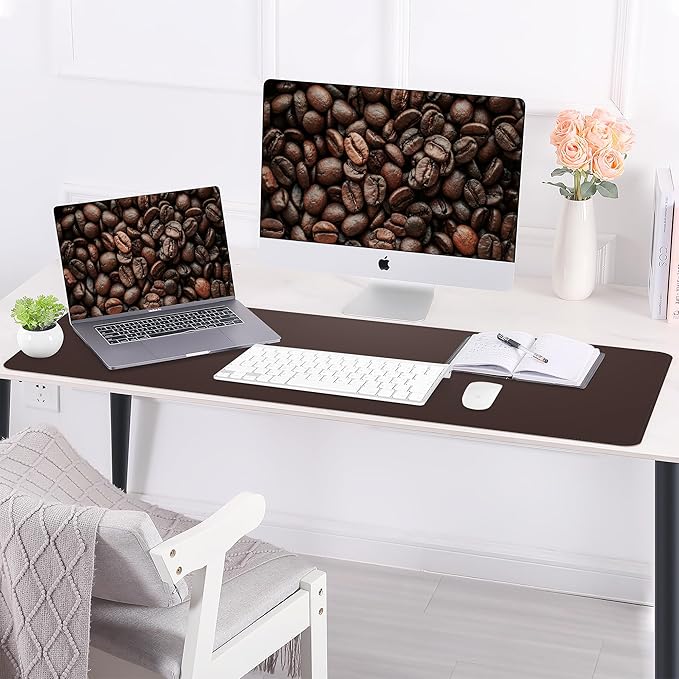 Leather Desk pad Protector, Large Desk mat with Natural Cork & PU Leather,Mouse pad,Non-Slip Office Desk Mat,Waterproof Desk Writing Pad for Office and Home (Coffee 31.5in*17in)