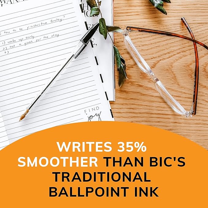 BIC Cristal Xtra Smooth Black Ballpoint Pens, Medium Point (1.0mm), 12-Count Pack, Extra Smooth and Reliable Ballpoint Pens