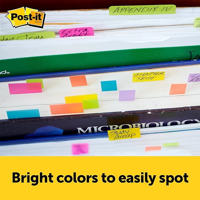 Post-it Page Markers, Assorted Colors, 1/2 in x 2 in, 50 Sheets/Pad, 5 Pads/Pack (670-5AF)