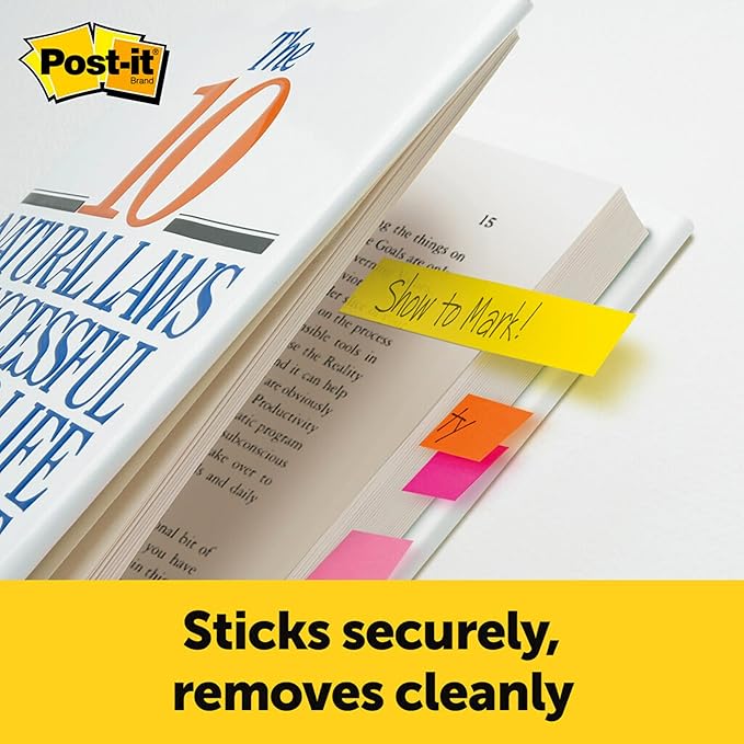 Post-it Page Markers, Assorted Bright Colors, 1/2 in x 2 in, 50 Markers/Pad, 10 Pads/Pack (670-10AB)
