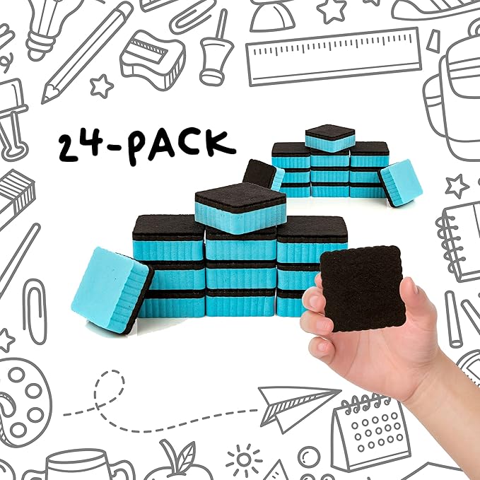 IMPRESA 24-Pack of Premium Magnetic Dry Erase Erasers/Dry Erasers - 2" x 2" - Whiteboard Erasers for Classroom, Home and Office